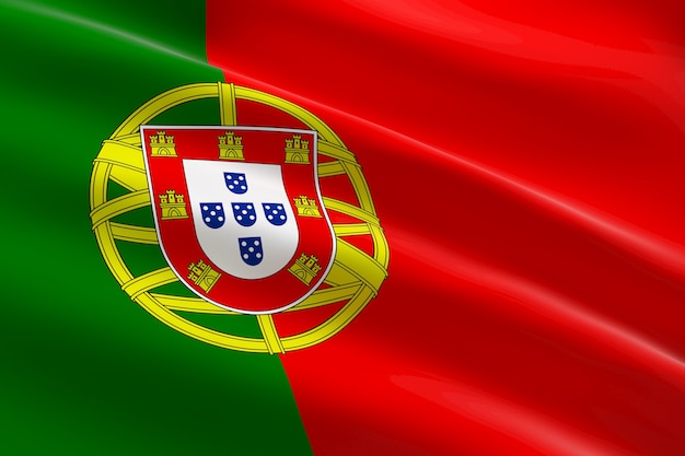 Vlag van Portugal. 3D-afbeelding van de Portugese vlag zwaaien