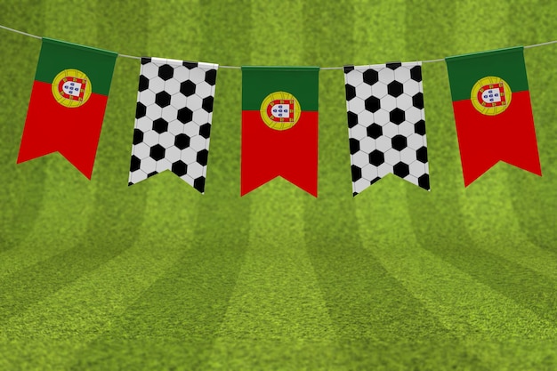 Vlag van Portugal en voetbal bal textuur voetbal vlag bunting 3D Rendering
