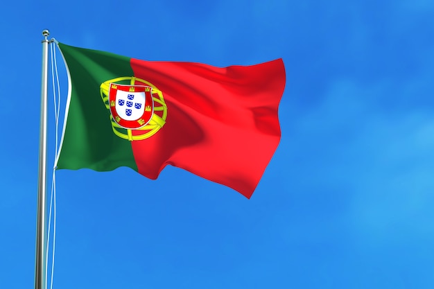 Vlag van Portugal op de blauwe hemelachtergrond