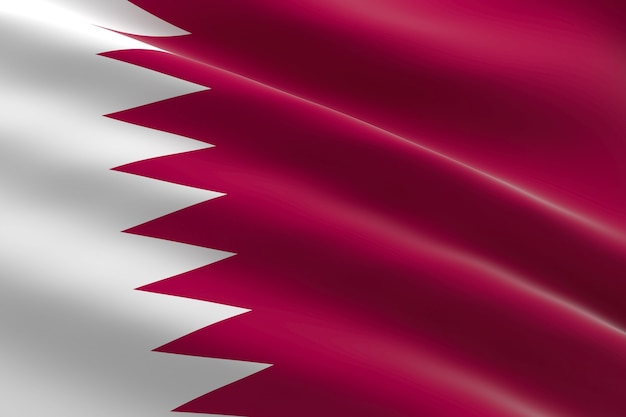 Vlag van qatar. 3d illustratie van de vlag van qatari zwaaien