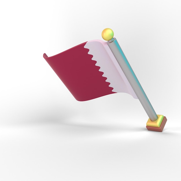 Vlag van Qatar Achteraanzicht links op witte achtergrond