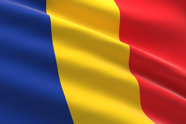 Vlag van Roemenië. 3D-afbeelding van de Roemeense vlag zwaaien