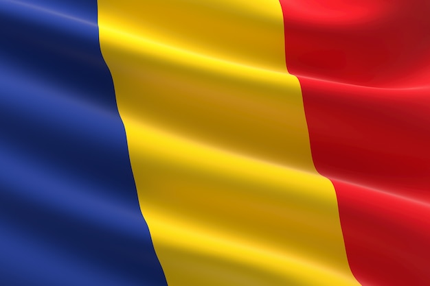 Vlag van roemenië. 3d-afbeelding van de roemeense vlag zwaaien.