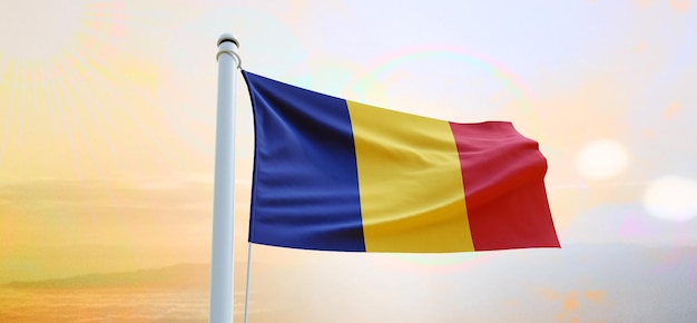 Vlag van roemenië 3d vlag zwaaien banner en achtergrond