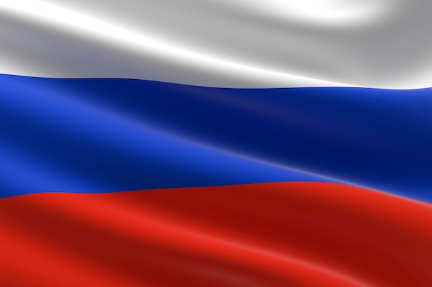 Vlag van Rusland. 3D-afbeelding van de Russische vlag zwaaien.