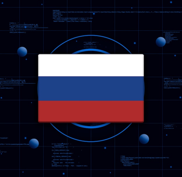 Vlag van Rusland met realistische technologie-elementen, 3D-rendering