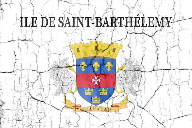 Vlag van Saint Barthelemy op gebarsten muur gestructureerde achtergrond