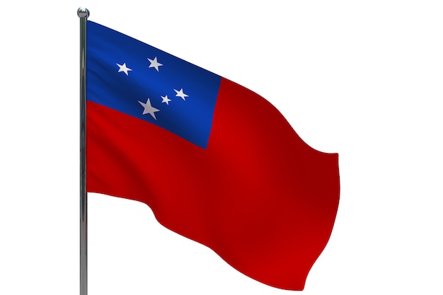 Vlag van Samoa op paal. Metalen vlaggenmast. Nationale vlag van Samoa 3D illustratie op wit