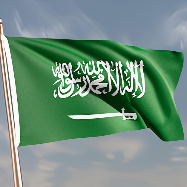 Vlag van Saoedi-Arabië Groen wapperend hoog Op de vlaggenmast Saoedische Nationale Dag