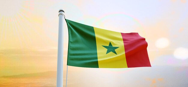 Vlag van senegal 3d vlag wapperende banner en achtergrond