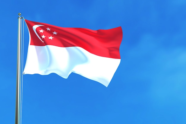 Vlag van Singapore op de blauwe hemelachtergrond