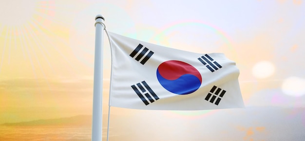 Vlag van south_korea 3d vlag zwaaien banner en achtergrond