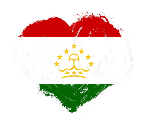 Vlag van Tadzjikistan in de vorm van het hart van de slagborstel op witte achtergrond