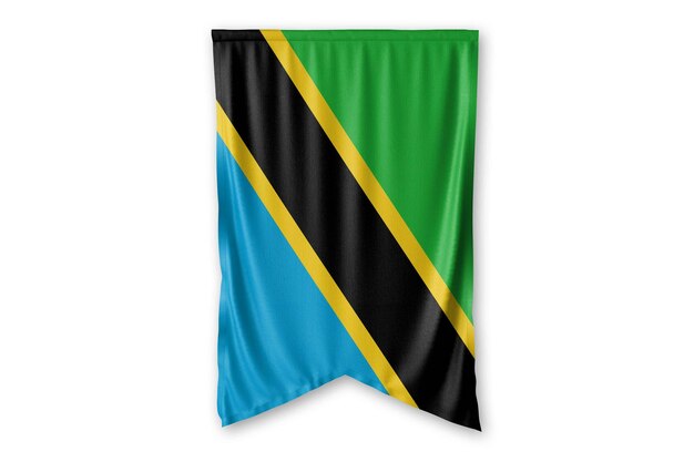 vlag van tanzania hangt aan een witte muur achtergrondafbeelding