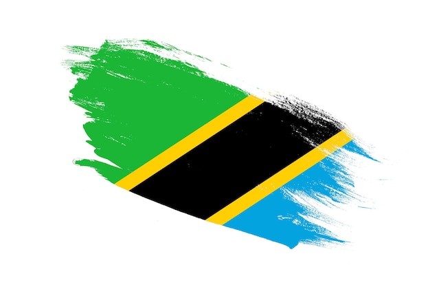 Vlag van Tanzania met penseelstreek geschilderde effecten op geïsoleerde witte achtergrond