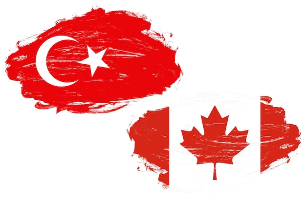 Vlag van Turkije en Canada samen op een witte achtergrond van de slagborstel