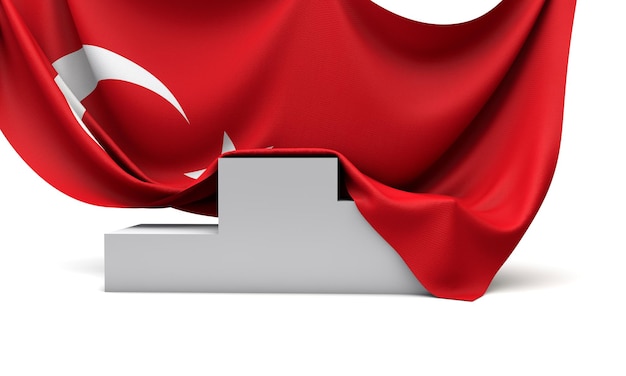 Foto vlag van turkije gedrapeerd over een wedstrijd winnaars podium d render