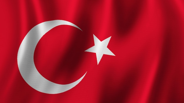 Vlag van Turkije zwaaien close-up 3D-rendering met afbeelding van hoge kwaliteit met stof textuur