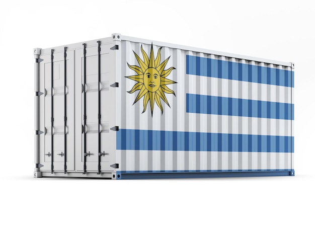 Vlag van Uruguay op verzendcontainer