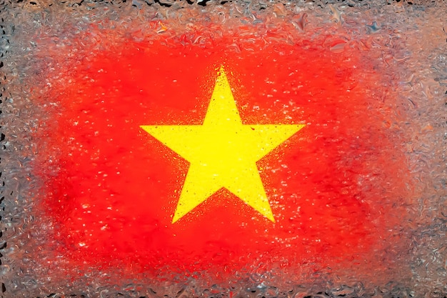 Foto vlag van vietnam vlag van vietnam op achtergrond van waterdruppels vlag met regendruppels spatten op glas