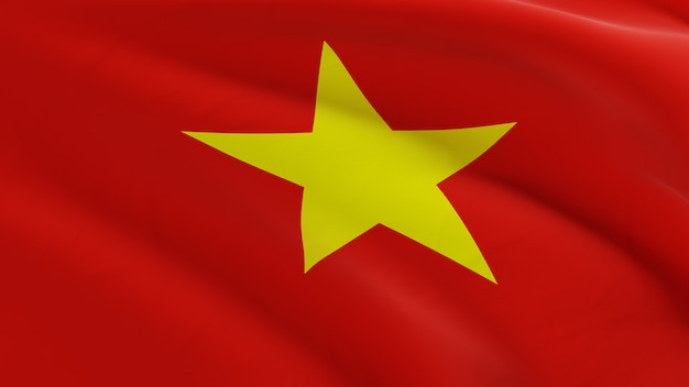 Vlag van Vietnam zwaaien in de wind, stof micro textuur in 3D kwaliteit renderen