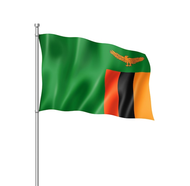 Vlag van Zambia, driedimensionaal renderen, geïsoleerd op wit