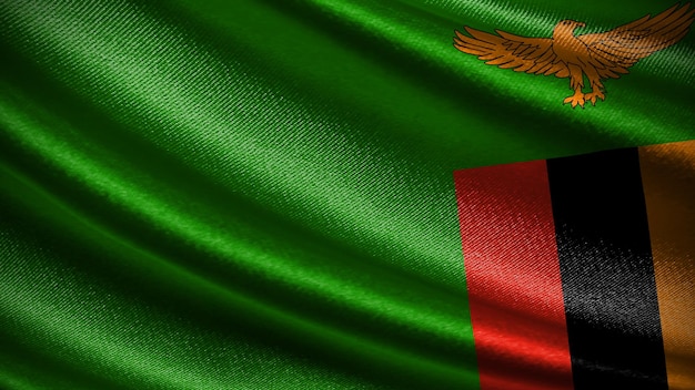 Vlag van Zambia met een realistische zijdeachtige golftextuur