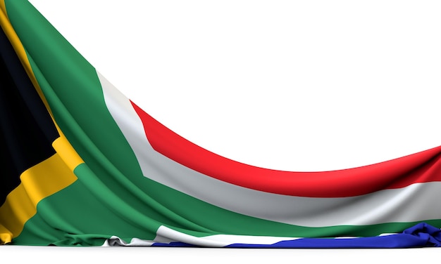 Vlag van Zuid-Afrika hangende stoffenbanner 3D-rendering