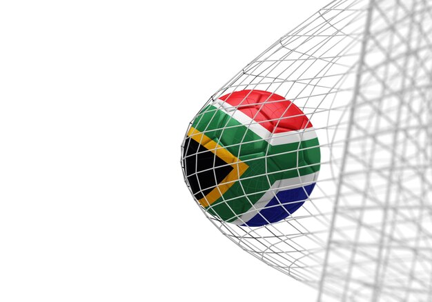 Foto vlag van zuid-afrika voetbal scoort een doelpunt in een net