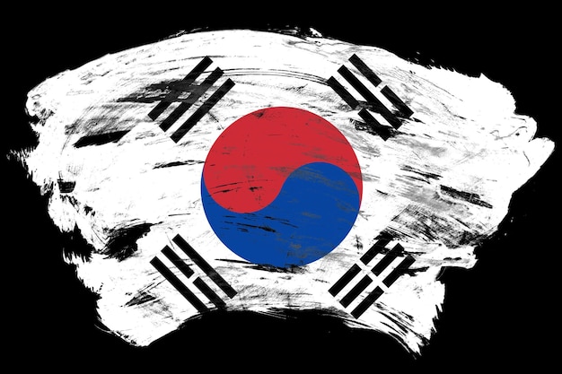 Vlag van Zuid-Korea op de verontruste zwarte achtergrond van de streekborstel