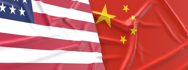 vlag verenigde staat amerika en china onderwerp zaken economie import export vracht logistiek container financieel marketing onderhandeling conflict top valuta relatie partnerschap overheid3d render