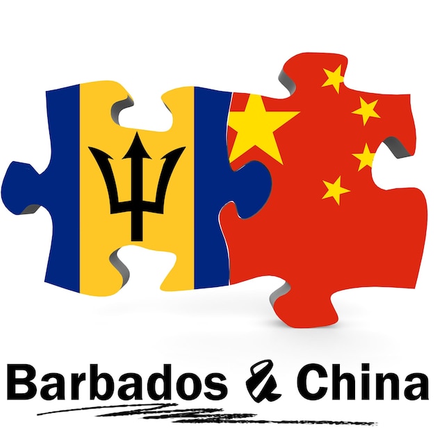 Vlaggen van China en Barbados in puzzel