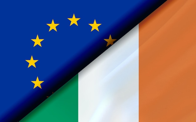 Vlaggen van de EU en Ierland diagonaal verdeeld