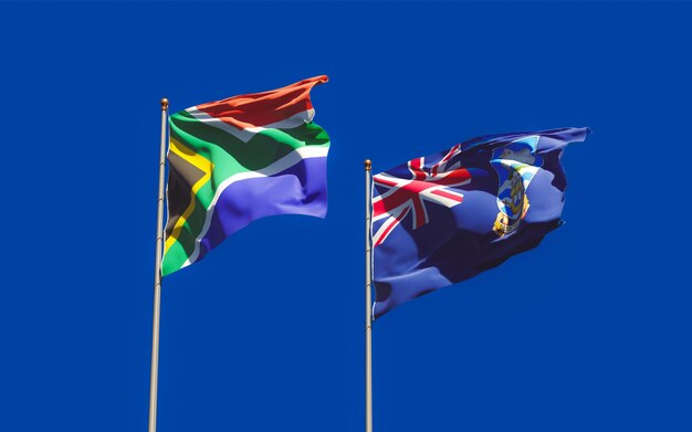 Vlaggen van de Falklandeilanden en SAR-Afrikaan. 3D-illustraties