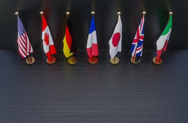 Foto vlaggen van de g7-top van leden van de g7-groep van zeven en landenlijst groep van zeven