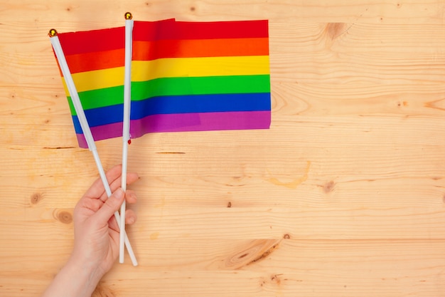 Vlaggen van de LGBT-gemeenschap in een hand