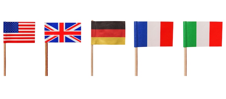 Foto vlaggen van de v.s. uk duitsland frankrijk italië