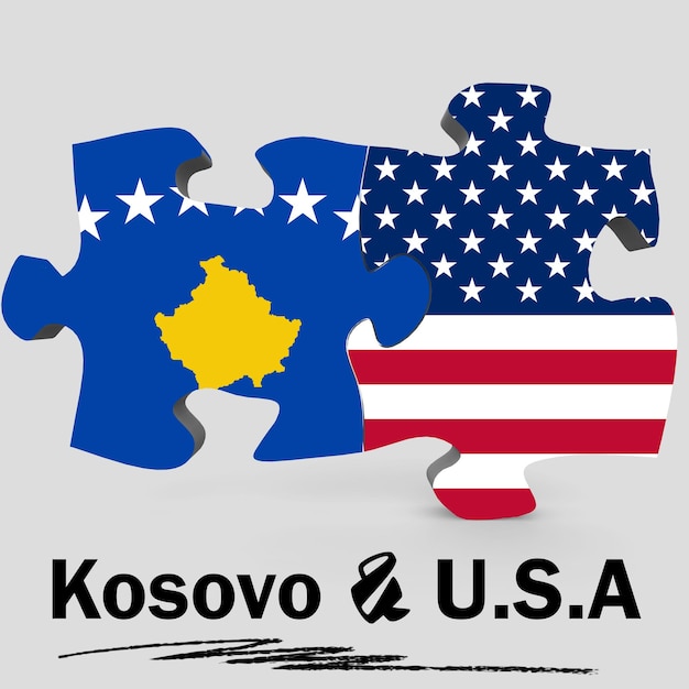 Vlaggen van de VS en Kosovo in puzzel