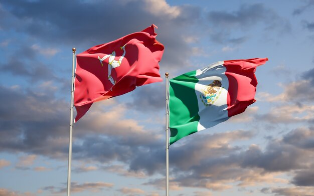 Vlaggen van het eiland Mann en Mexico. 3D-illustraties