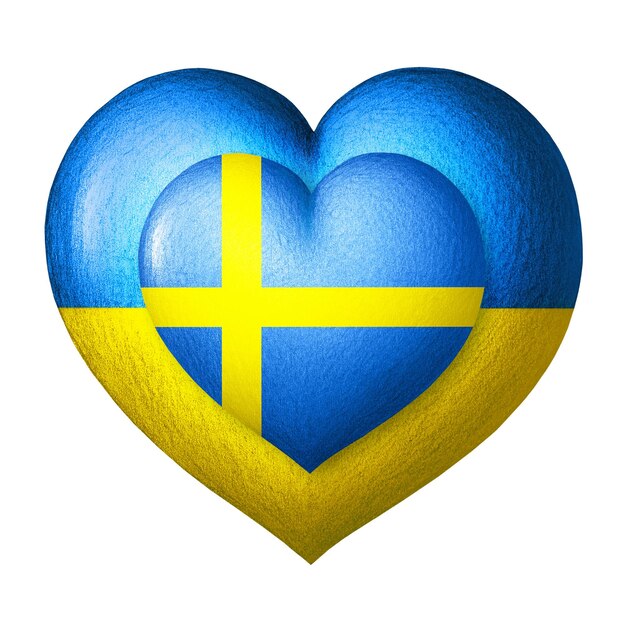 Vlaggen van Oekraïne en Zweden Twee harten in de kleuren van de vlaggen geïsoleerd op een witte