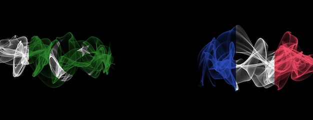 Vlaggen van Pakistan en Frankrijk Pakistan versus Frankrijk Rookvlaggen