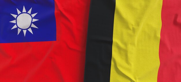 Vlaggen van Taiwan en België Linnen vlag close-up Vlag gemaakt van canvas Taipei Azië Belgische staat nationale symbolen 3d illustratie