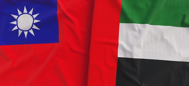 Vlaggen van Taiwan en de VAE Linnen vlag close-up Vlag gemaakt van canvas Taipei Azië Verenigde Arabische Emiraten staat nationale symbolen 3d illustratie