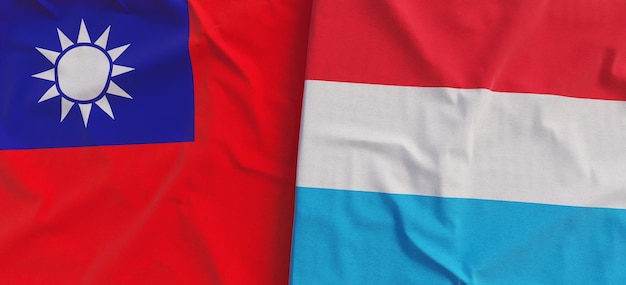 Vlaggen van Taiwan en Luxemburg Linnen vlag close-up Vlag gemaakt van canvas Taipei Azië hertogdom 3d illustratie
