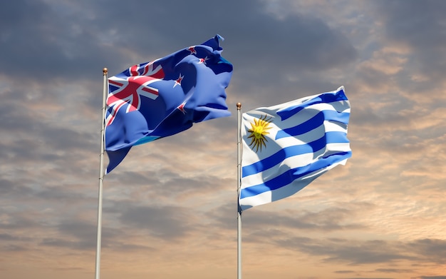 Vlaggen van Uruguay en Nieuw-Zeeland