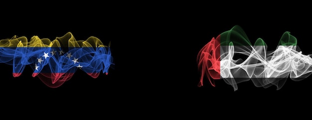 Vlaggen van Venezuela en Verenigde Arabische Emiraten Venezuela versus rookvlaggen van de Verenigde Arabische Emiraten