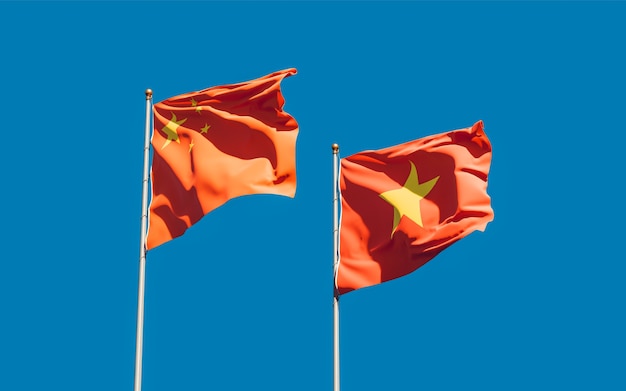 Vlaggen van Vietnam en China. 3D-illustraties