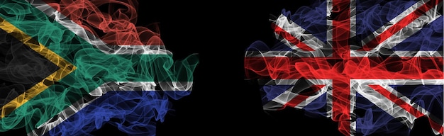 Vlaggen van Zuid-Afrika en het Verenigd Koninkrijk Zuid-Afrika versus rookvlaggen van het Verenigd Koninkrijk