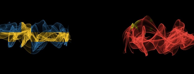 Vlaggen van Zweden en China Rookvlaggen Zweden vs China