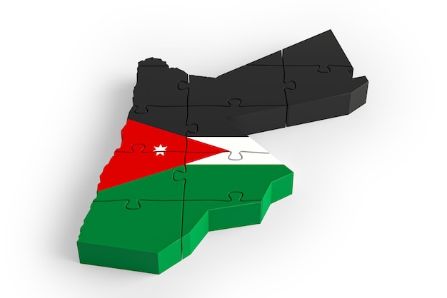 Vlagkleuren puzzel Jordanië kaart ontwerp 3D-rendering